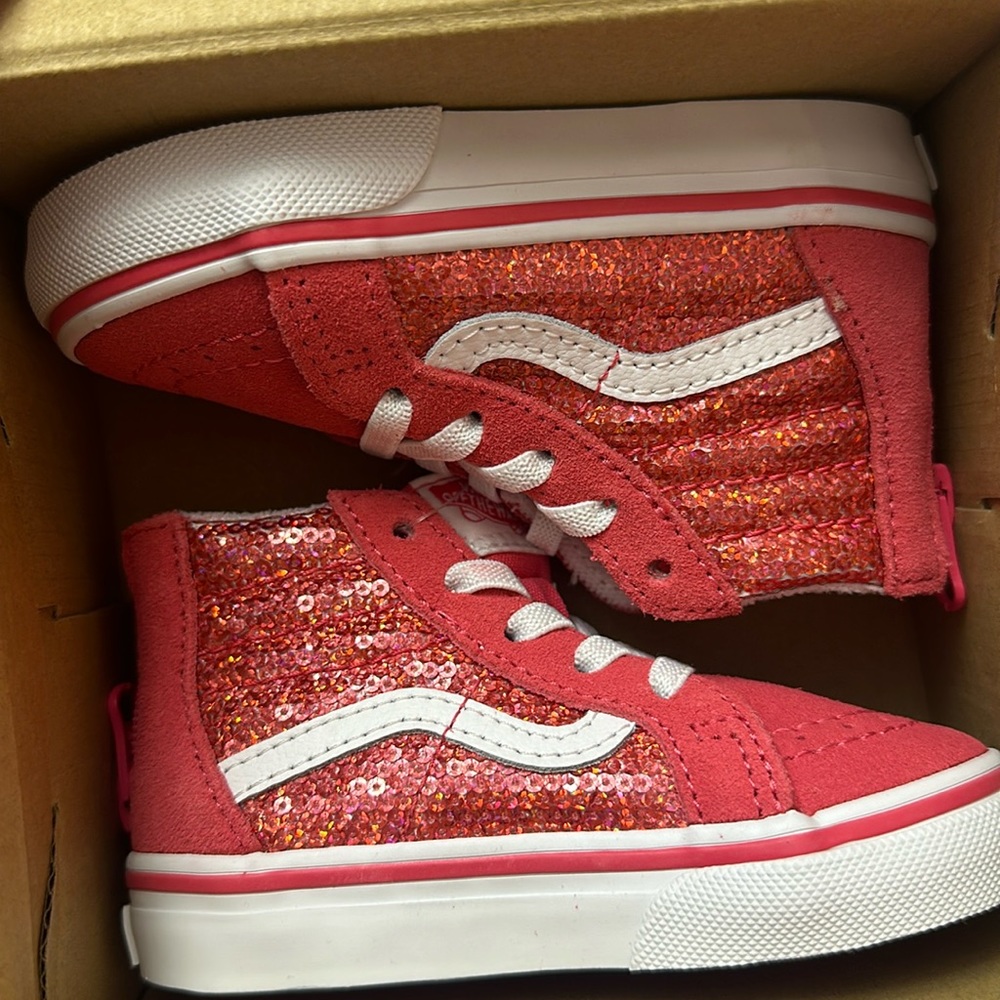 Baby/Toddler Girl Vans micro sequin Sk8-hi zip pink sneakers